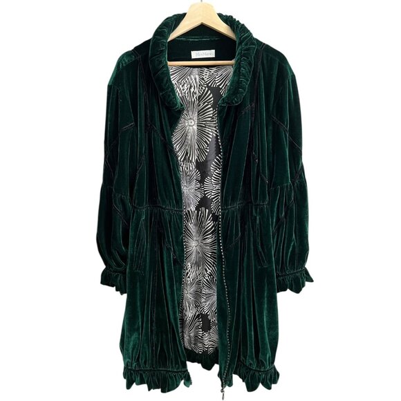 Max Mara Silk Velvet Coat Green Medium Regency Castlecore Witchy - Picture 2 of 11